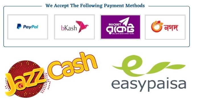 We Accept The Following Payment Methods